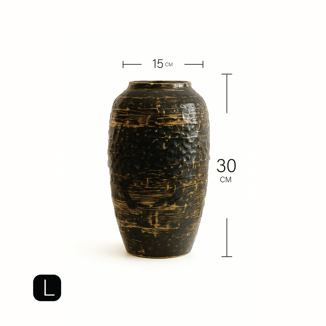 مزهرية أنيقة من الخزف الأسود بتفاصيل ذهبية