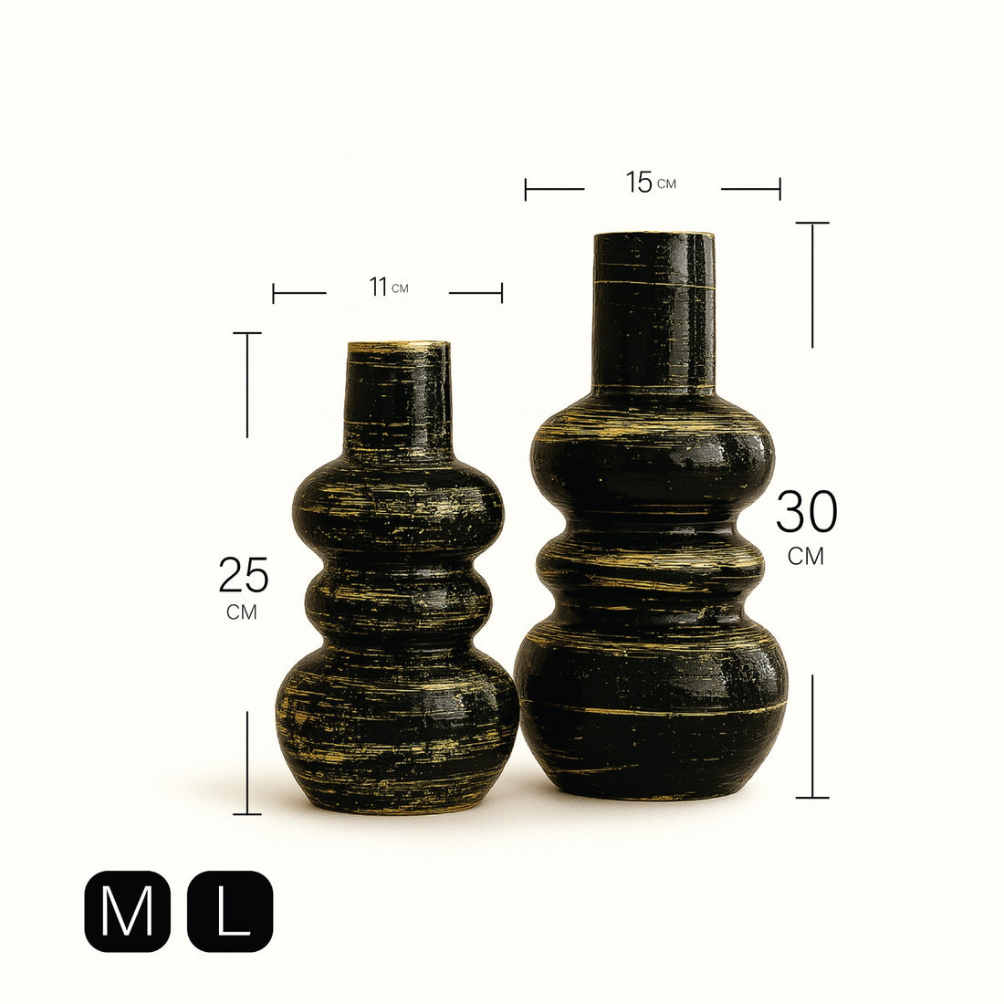 مزهرية سوداء أنيقة منحنية بنقوش ذهبية