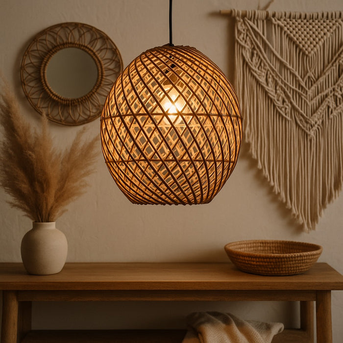 Rattan Weave Globe Pendant