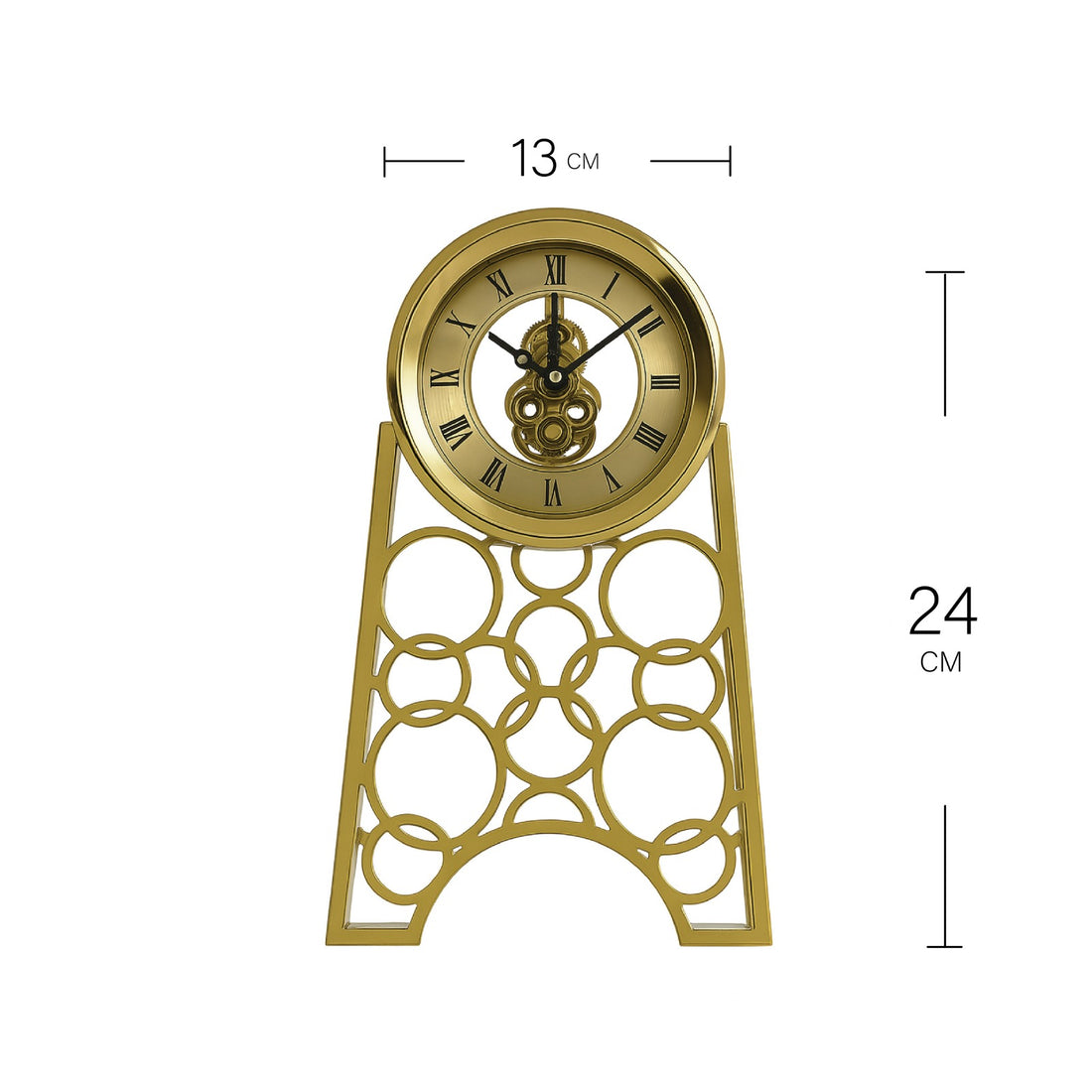 ساعة دائرية على حامل ذهبي