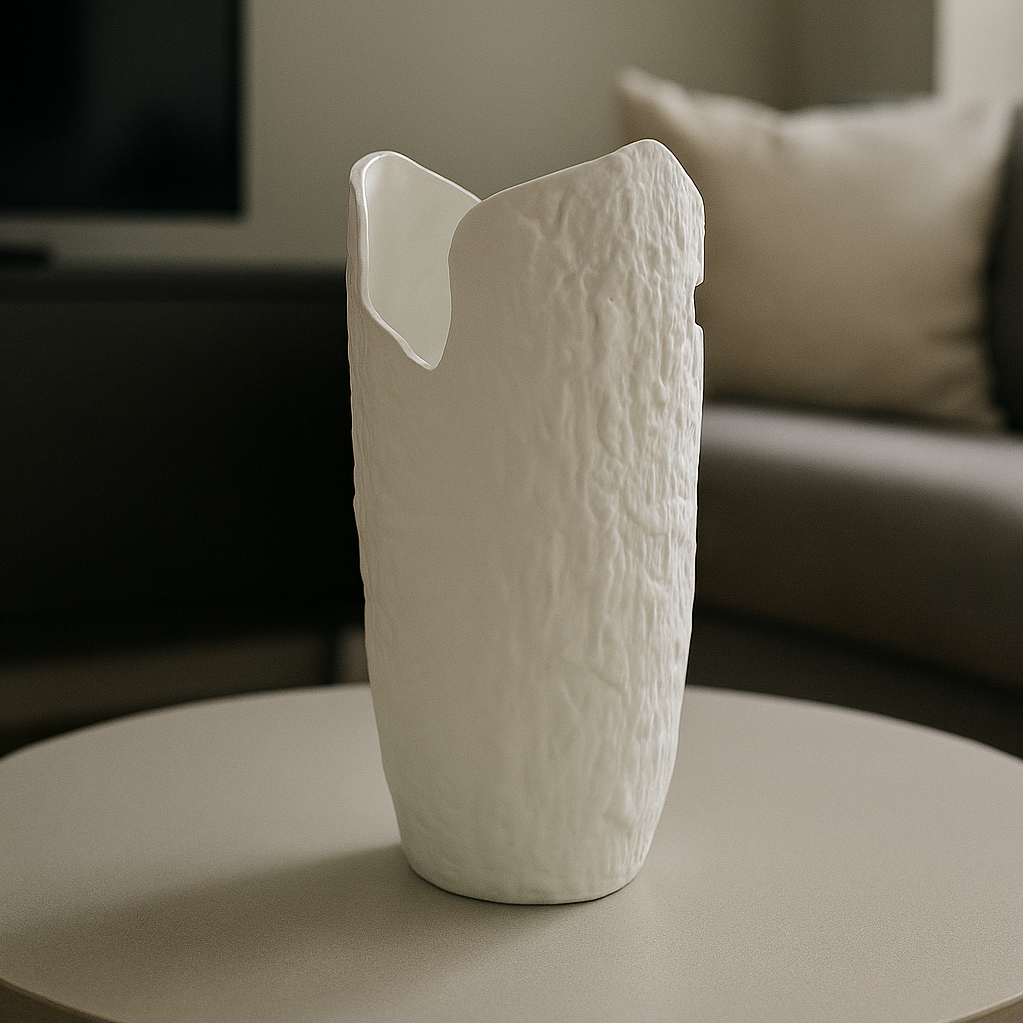 مزهريات خزفية بيضاء بحواف مقطوعة