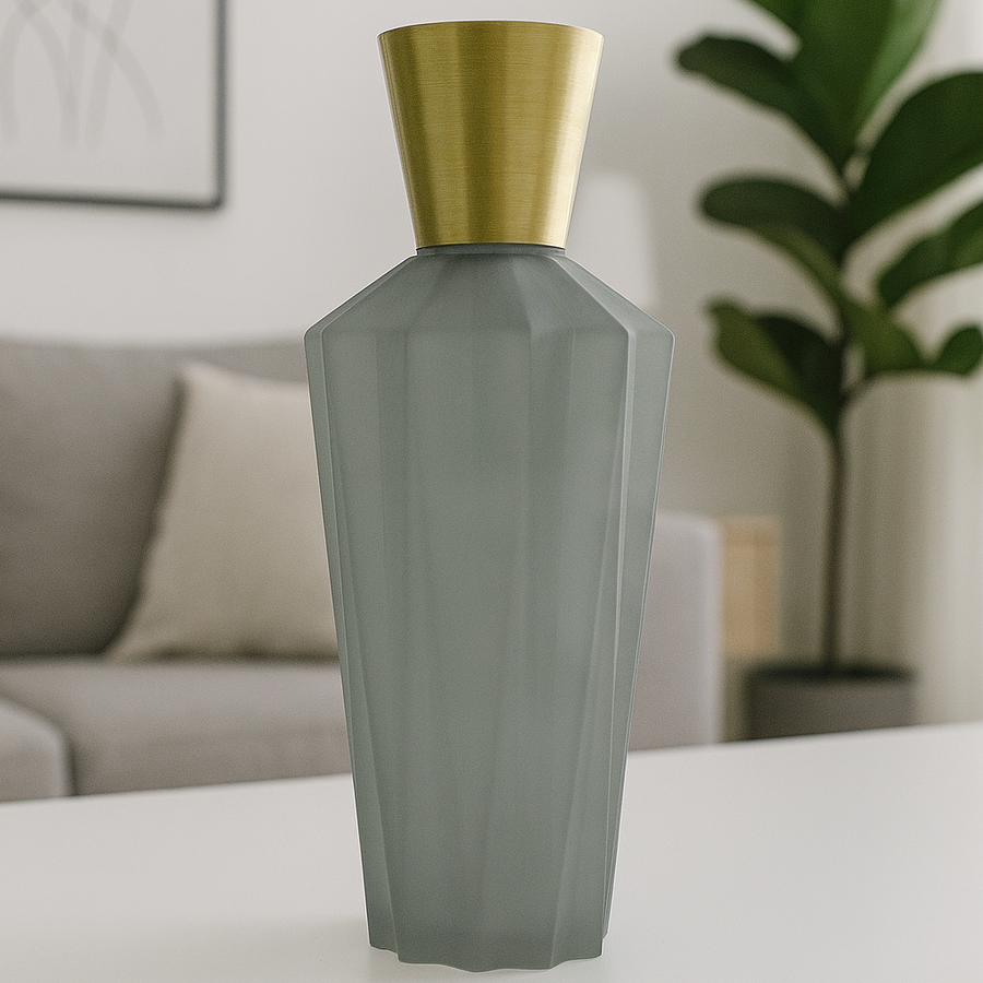 Geometric Vase with Gold Neck – Gray