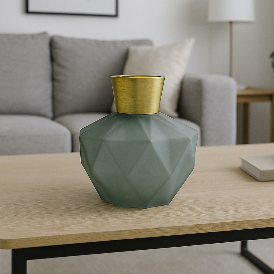 Geometric Vase with Gold Neck – Gray