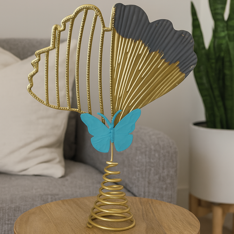 Gold Leaf Decor with Blue Butterfly